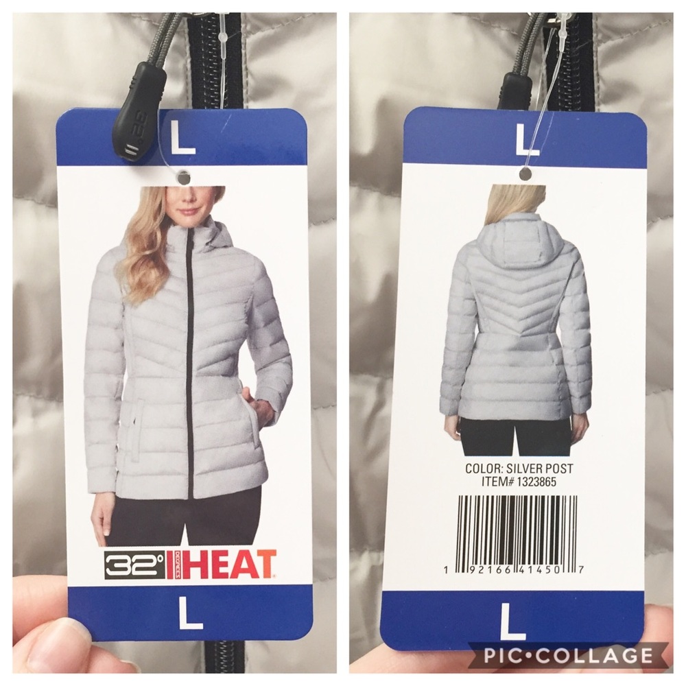 Puffer Coat 32 Degrees Light Gray Hood NWT L 12-14 - Picture 6 of 8